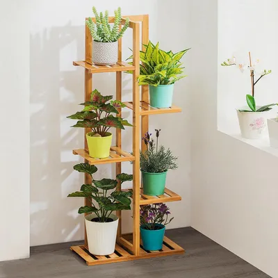 Immagine prodotto di Supporto per piante in legno, con 5 gradini, dimensioni 45x22x103 cm, adatto per interni ed esterni