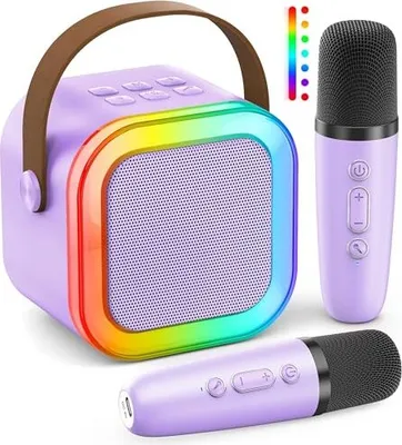 Produktbild von Karaoke Machine Kinder Mini Kinder Erwachsene, System 2 Mikrofone Mädchen Spielzeugmikrofon 3-12 Jahre (lila)