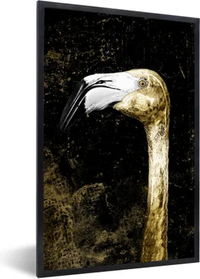 Produktbild von MuchoWow® MuchoWow® Gerahmtes Poster Flamingo - Gold - Tropisch 20x30 cm - Poster mit zchwarzem Bilderrahmen - Drucken - Bilder Poster im Rahmen
