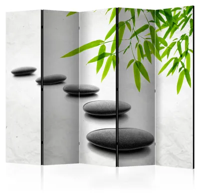 Produktbild von Muralo Beiseitig bedruckter PARAVENT 5-teilig Raumteiler klappbar ZEN STEINE SPA NATUR BOHO 225cmx172cm