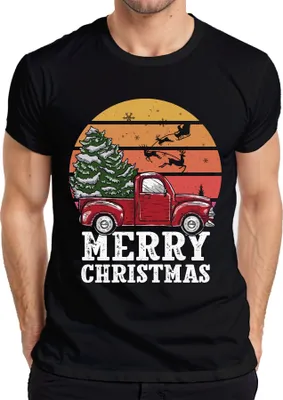 Produktbild von Merry Christmas Truck Weihnachtsbaum - Weihnachten Weihnachtsgeschenk Christmas Herren T-Shirt, Schwarz, L