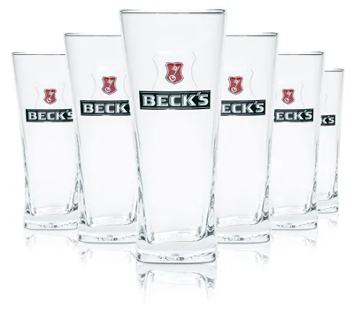 Produktbild von 6x Becks Bier Glas 0,3l Becher Henry Willi Gläser Relief Cup Brauerei Druck Beer