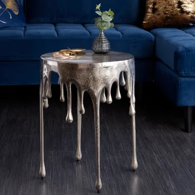Produktbild von riess-ambiente Extravaganter Beistelltisch LIQUID LINE 50cm silber Tropfen-Design Metall Aluminium rund Couchtisch Tisch