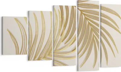 Produktbild von Bild auf Leinwand - Leinwandbild - 5 Teile - Golden Blätter Palmen - 100x60cm - Wand Bild - Wanddeko - Wandbilder - Leinwanddruck - Bilder - Wanddekoration - Leinwand bilder - Wandbild - EG100x60-4738