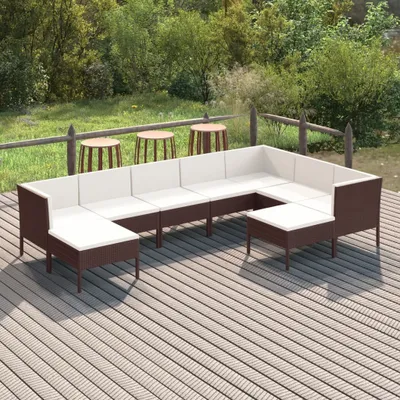 Obrázok produktu pre Maison Exclusive – 9-dielna záhradná súprava s vankúšmi z polyrotangu v hnedej farbe