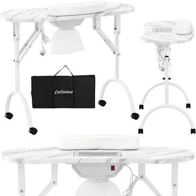 Image de Table cosmétique pliante pour manucure avec absorbeur mobile blanc MT-020F-WHITE