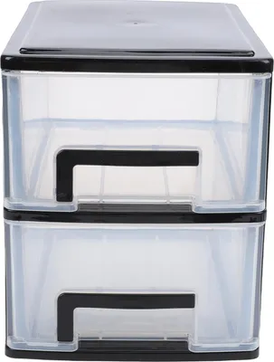 Obrázok produktu pre Organizér na stôl s 2 zásuvkami, plastový, stohovateľný, priehľadný, úložný box na stôl pre domácnosť, internát, kanceláriu, čierny rám
