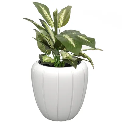 Produktbild von Blumentopf Blumenübertopf mit Einsatz Farbe Weiß Runde  40 cm H 40 cm Rille Oberfläche Matt Kunststoff Modern Glamour
