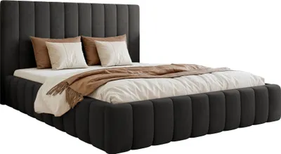 Image de Selsey Fiarro - Lit rembourré 140x200 avec sommier, velours, gris foncé