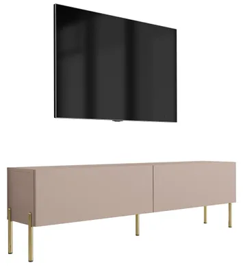 Zdjęcie produktu dla Szafka pod telewizor: karmelowy brąz, 140 x 52 x 32 cm, złote nóżki