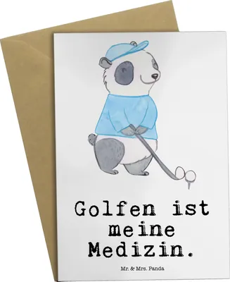Produktbild von Mr. & Mrs. Panda Glückwunschkarte Panda Golfen - Weiß - Geschenk, dankeskarten, Golf spielen, osterkarten, einladungskarten, spruchkarte, Verein, Golfturnier, Golfplatz