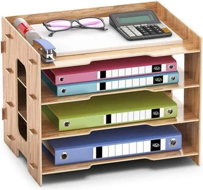 Produktbild von Famanu Briefablage A4 Dokumenten Organizer 4 Etagen MDF - Booxi Büro Organizer