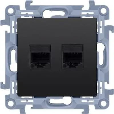 Image de Double prise informatique RJ45 catégorie 6 blindée (module), noir mat, SIMON10