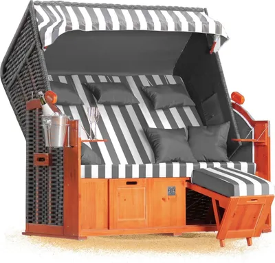 Produktbild von Strandkorb Hanse Strandkorb Klassik 2,5 Sitzer XXL Ostsee Volllieger 160cm breit in grau weiß, bereits montiert inkl. Strandkorbrollen, ideal für Garten, Balkon oder Terrasse