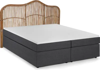 Produktbild von SIT Möbel Boxspringbett 180 x 200 cm | inkl. Matratzen H3 und 4 cm Topper | Rattan-Kopfteil natur | Bezug Stoff dunkelgrau | B 200 x T 204 x H 120 cm | 18006-00 | Serie THIS & THAT