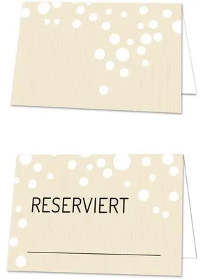 Produktbild von 100 Stück edle gepunktete beige weiß creme-farbene RESERVIERT-SCHILDER Tisch-Austeller Klapp-Karten kleine Kärtchen für die TISCH-Reservierung der Gäste - MIT JEDEM Stift BESCHREIBBAR!25 Stück