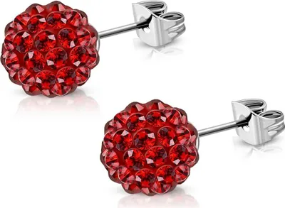 Produktbild von Ohrstecker Edelstahl Damen Ohrringe Shamballa Zirkonia Kristalle Autiga® silber-rot 8 mm