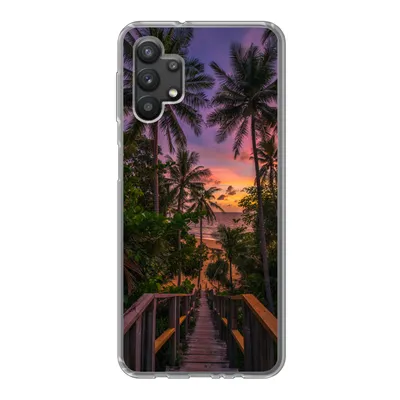 Produktbild von MuchoWow® Handyhülle Schutzhülle Hülle für Samsung Galaxy A32 5G Sonnenuntergang - Palmen - Strand Silikon Softcase Handy Hülle - Softcase