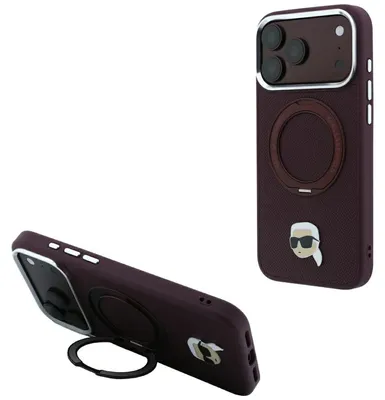 Obrázok produktu pre Karl Lagerfeld, krúžkový držiak, stojan 360°, magnetický držiak pre Apple iPhone 18 Pro Max / 17 Pro Max, farba: bordová