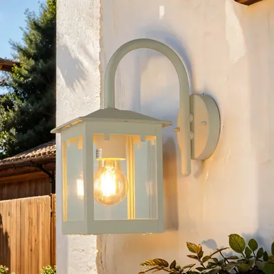 Produktbild von Robuste Wandleuchte Creme E27 bis 60 Watt 230V Wandlampe Laternenform aus Metall Garten Terrasse Weg Lampe Leuchte außen Beleuchtung
