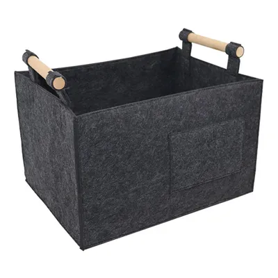 Produktbild von Faltbarer Holzkorb mit Filzfutter, 50×30×31 cm, mit Griffen, dicker Filz, ideal als Kaminholzkorb, Einkaufs- oder Zeitungskorb (dunkelgrau)