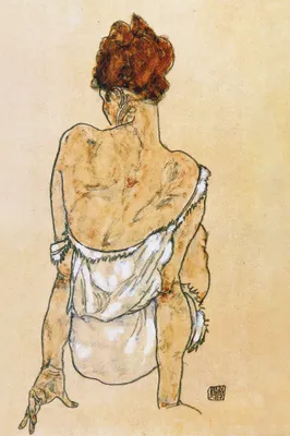 Obrázok produktu pre Egon Schiele Art Print Obraz - Sedí v spodnom prádle Pohľad zozadu, 1917 (180 x 120 cm)