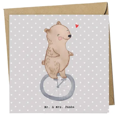 Produktbild von Mr. & Mrs. Panda Klappkarte Bär Einrad fahren - Grau Pastell - Geschenk, Grußkarte, anlasskarte, faltkarte, doppelkarte, Glückwunschkarte