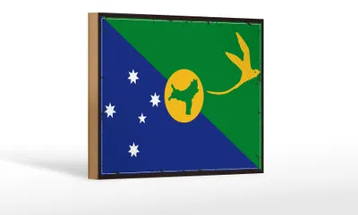 Produktbild von Holzschild Flagge Weihnachtsinsel 18x12cm Retro Flag