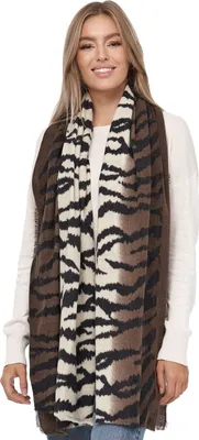 Produktbild von Glamexx24 Damen XXL Schal Kuscheliger warmer Leoparden Muster 3 farbiger Fransen Poncho Schal Oversized Deckenschal Dunkelbraun-Weiß-Schwarz
