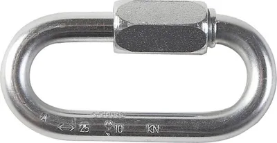 Verzinkter Maillon von Austri Alpin; geeignet für Kletterwandbau; mit einer Tragkraft von 25 kN.