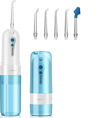 Produktbild von Munddusche  Reise, Water Flosser Zahnzwischenraumreiniger mit 5 um Ersatzdüsen, 4 Modi Zahndusche, Mundduschen kabellos