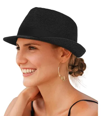 Produktbild von Fedora Sonnenhut Panama Hut Damen Herren Faltbar Papierstroh Schwarz M