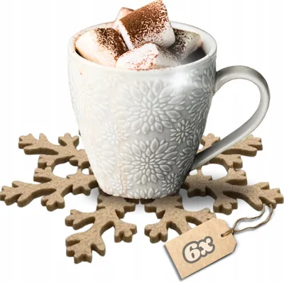 Immagine prodotto di Sottobicchieri con decorazioni natalizie, set di 6, motivo a stella, colore beige