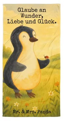 Produktbild von Mr. & Mrs. Panda Badehandtuch Pinguin Marienkäfer Design - Weiß - Geschenk, Badelaken, Lebensfreude, Poolhandtuch, Großes Handtuch, Liebe, Strandtuch, Aufmerksam, Freude