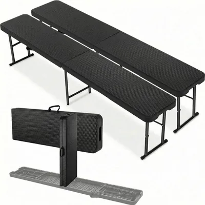 Produktbild von 2er Set klappbare Bierbänke - Garten- und Campingbank 183 cm - Tragegriff - HDPE Sitzfläche - Stahlgestell - Belastbar bis 500 kg - Schwarz