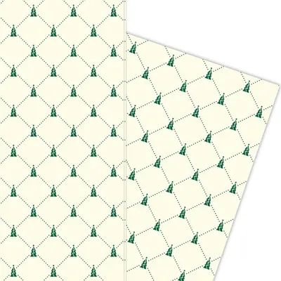 Produktbild von Klassisches Weihnachts Geschenkpapier mit Weihnachtsbäumen grün, beige - G5952, 32 x 48cm