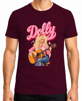 Produktbild von Dolly Parton Country Musik Sängerin Gitarre Cowgirl Western Retro Herren T-Shirt, Burgundy, XL