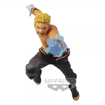 A figurine of Naruto Uzumaki in an action pose.