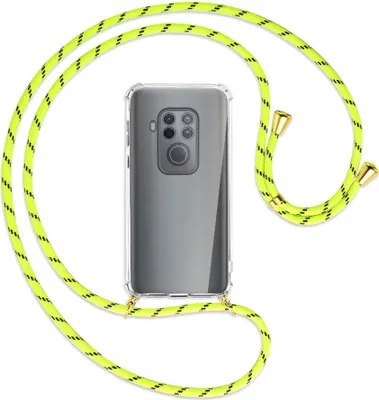 Produktbild von Handykette Backcover-Schutzhülle mit Band (Metall goldfarben) für Motorola One Zoom, One Pro - neongelb