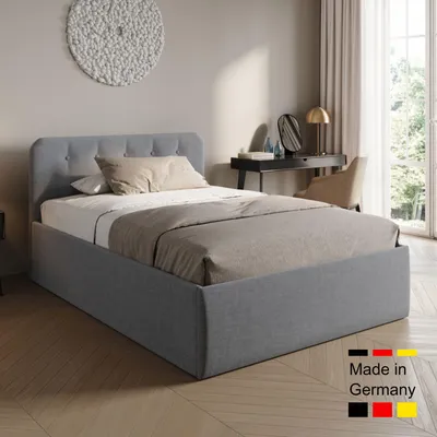 Produktbild von Home Collective Polsterbett 120x200 cm Doppelbett Bett mit verstellbarem Lattenrost & Bettkasten, gepolstertes Kopfteil,  Germany | Grau