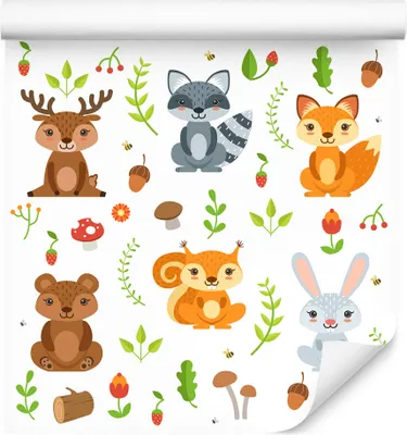 Produktbild von 10m VLIES TAPETE Rolle Kinderzimmer Hirsche Bären Blumen Wald Natur XXL