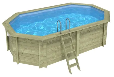Immagine prodotto di Piscina in legno NEMO 5.79 x 3.49 - H.1.45 m, azzurro chiaro, Su telaio - senza cementazione