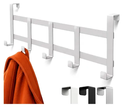 Produktbild von Türhaken zum Einhängen - Weiße Türhakenleiste formstabil und rostfrei, Türgarderobe für jede Tür, Kleiderhaken Tür, Haken zum Einhängen