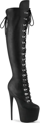 Produktbild von JUBILANT-3012 Pleaser Stretch High Heels Plateauoverkneestiefel schwarz Lederlook