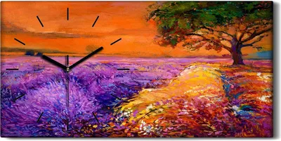 Produktbild von Wandbild Leinwand Bilder mit Uhr 60x30 Gemälde Wiese Blumen Baum Himmel Kunst - schwarze Hände