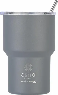 Obrázek produktu pro ESTIA | Termohrnek - 350 ml - šedý izolovaný hrnek - s brčkem a nepropustným víčkem