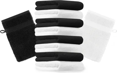 Produktbild von Betz 10 Stück Waschhandschuhe 16x21 cm PREMIUM 100% Baumwolle Farbe: schwarz und weiß