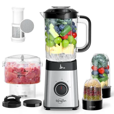 5-in-1 Blender, 500 W, 2 Geschwindigkeiten + Puls, 4 Behälter, 3 Messeraufsätze