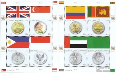 Produktbild von Briefmarken UNO - New York 2008 Mi 1083-1090 Kleinbogen (kompl.Ausg.) postfrisch Flaggen und Münzen