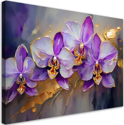 Produktbild von Leinwandbild Gemalte Orchideen Lila Blumen 90x60 Feeby Violett bild für die wand bereit zum aufhängen